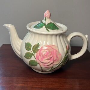 Vintage Shawnee USA Embossed Pink Rose Handpainted Pottery Teapot